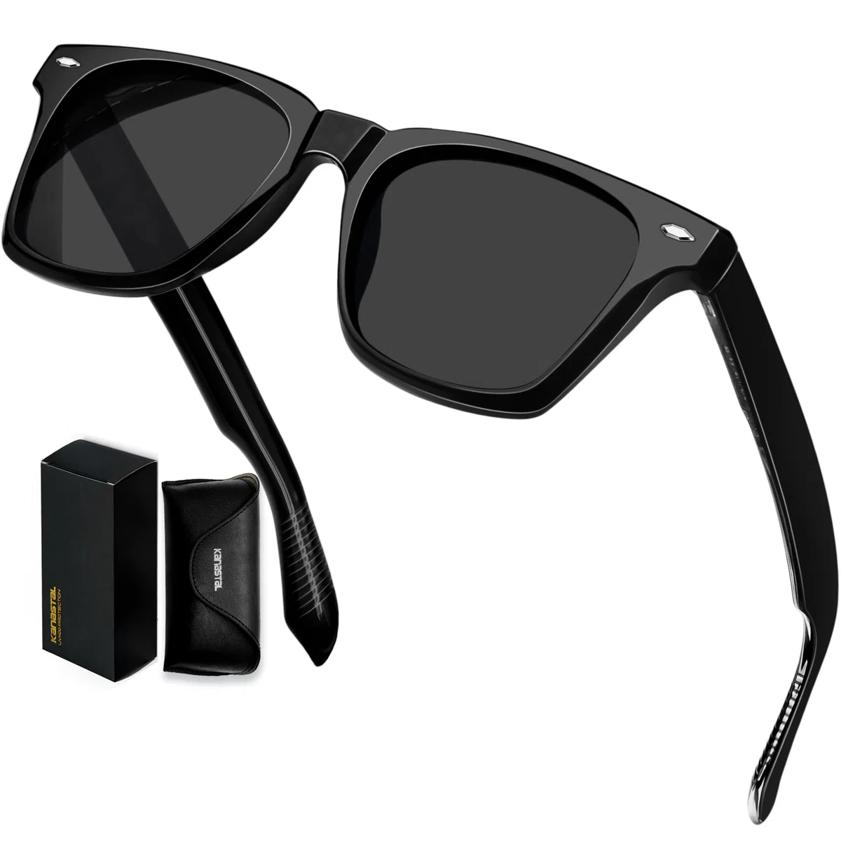 KANASTAL Acetato Occhiali da Sole Uomo Donna Polarizzati TR90 con Protezione UV400 Quadrati Vintage Retrò Sunglasses