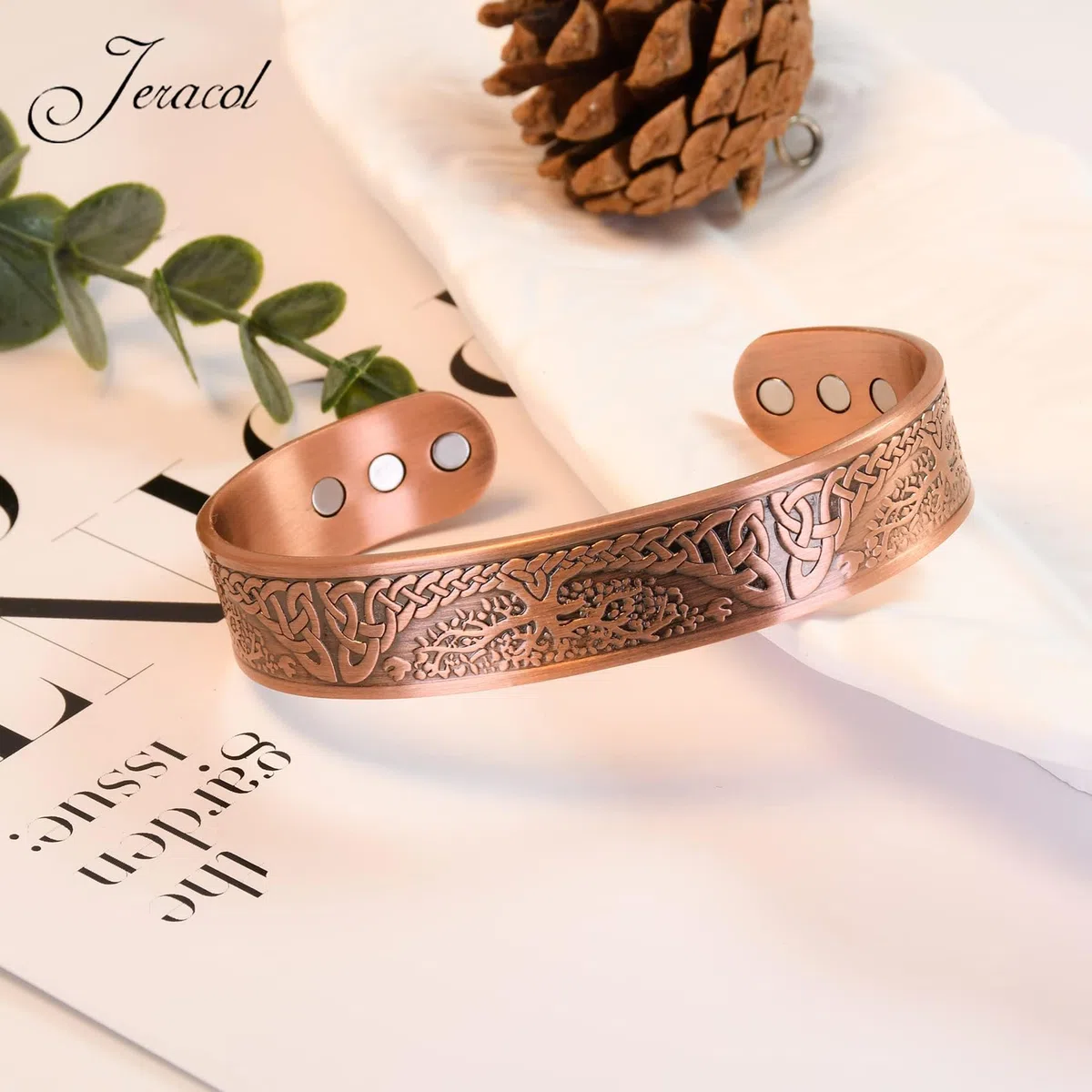 Jeracol Brazaletes - Braccialetti magnetici in rame, unisex, 100% rame massiccio, con potenti magneti (3500 Gauss) ciascuno, con confezione regalo Ajsust Tool&Jewelry
