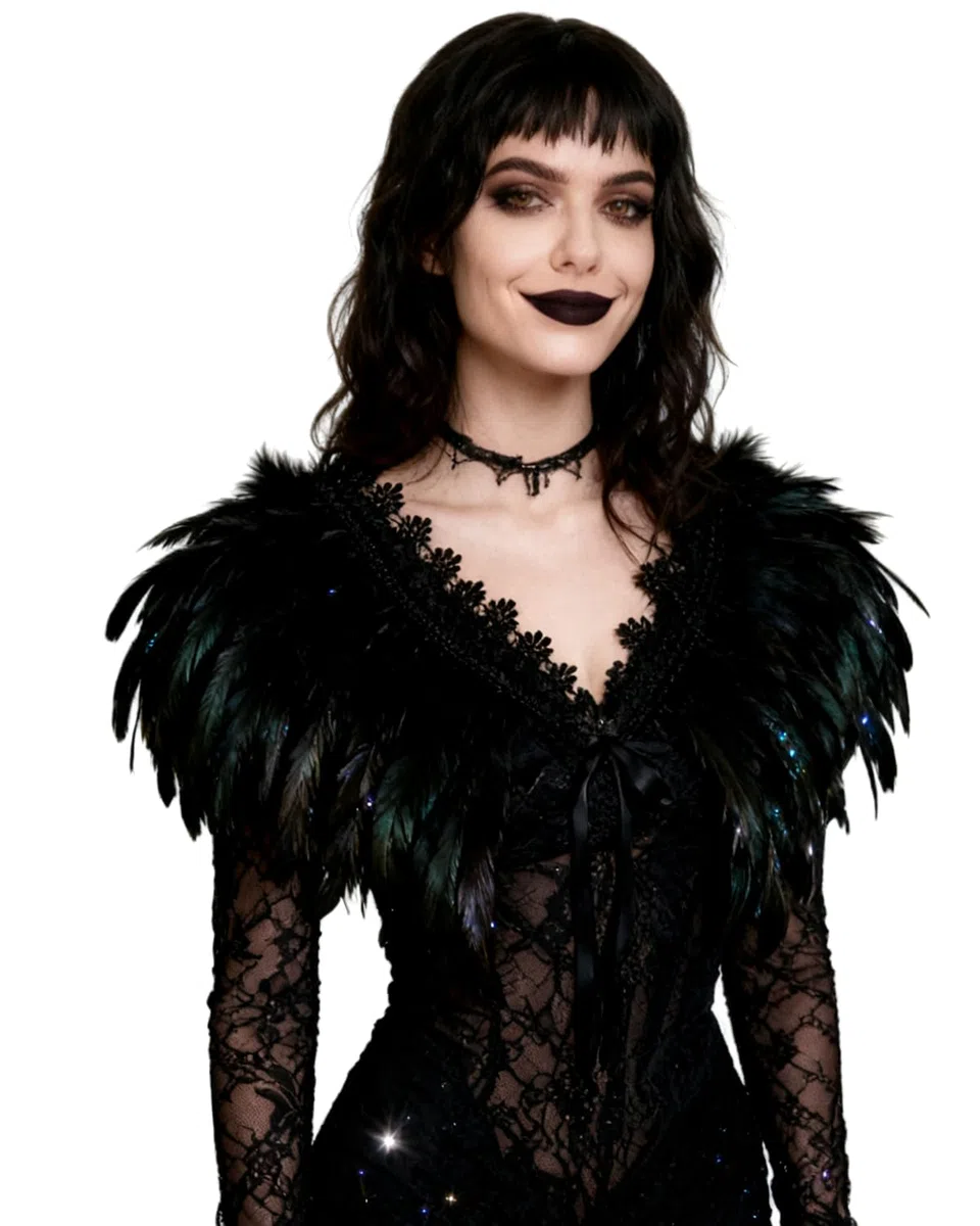 keland Scialle di piume di piume naturali da donna Coprispalle di Halloween Colletto poncho nero Marrone giallo (nero)
