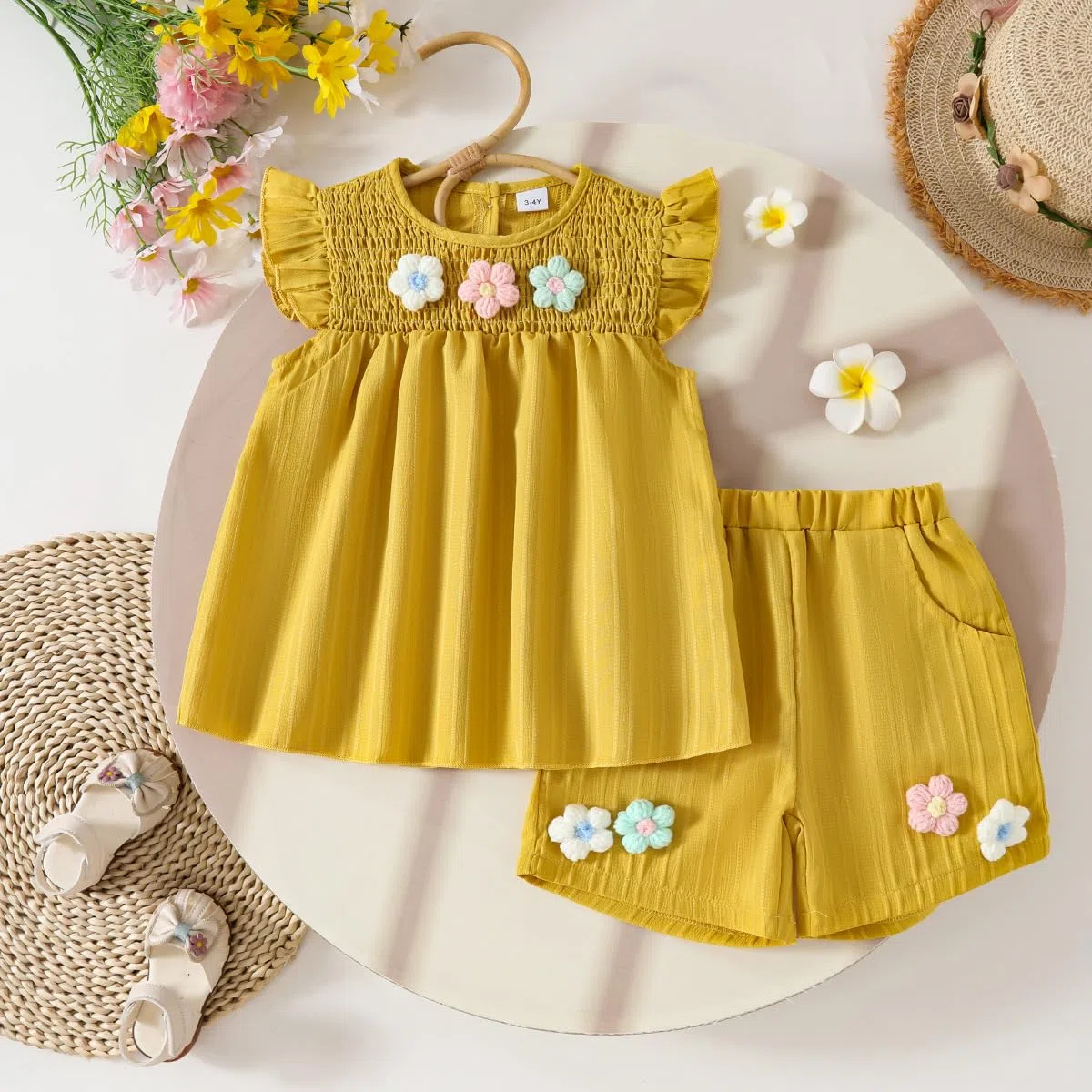 Vestiti per Bambine Magliette con Volant a Fiori Top e Pantaloncini set di Vestiti Estivi Carini 9M-4 anni