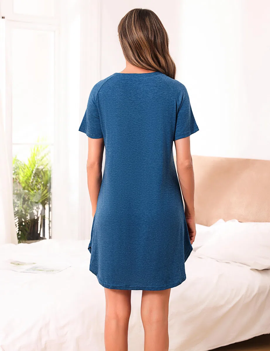Marvmys Camicia da Notte Donna Cotone Scollo a V Camicie da Notte Manica Lunghe Comodo Ampio per Casa Casuale