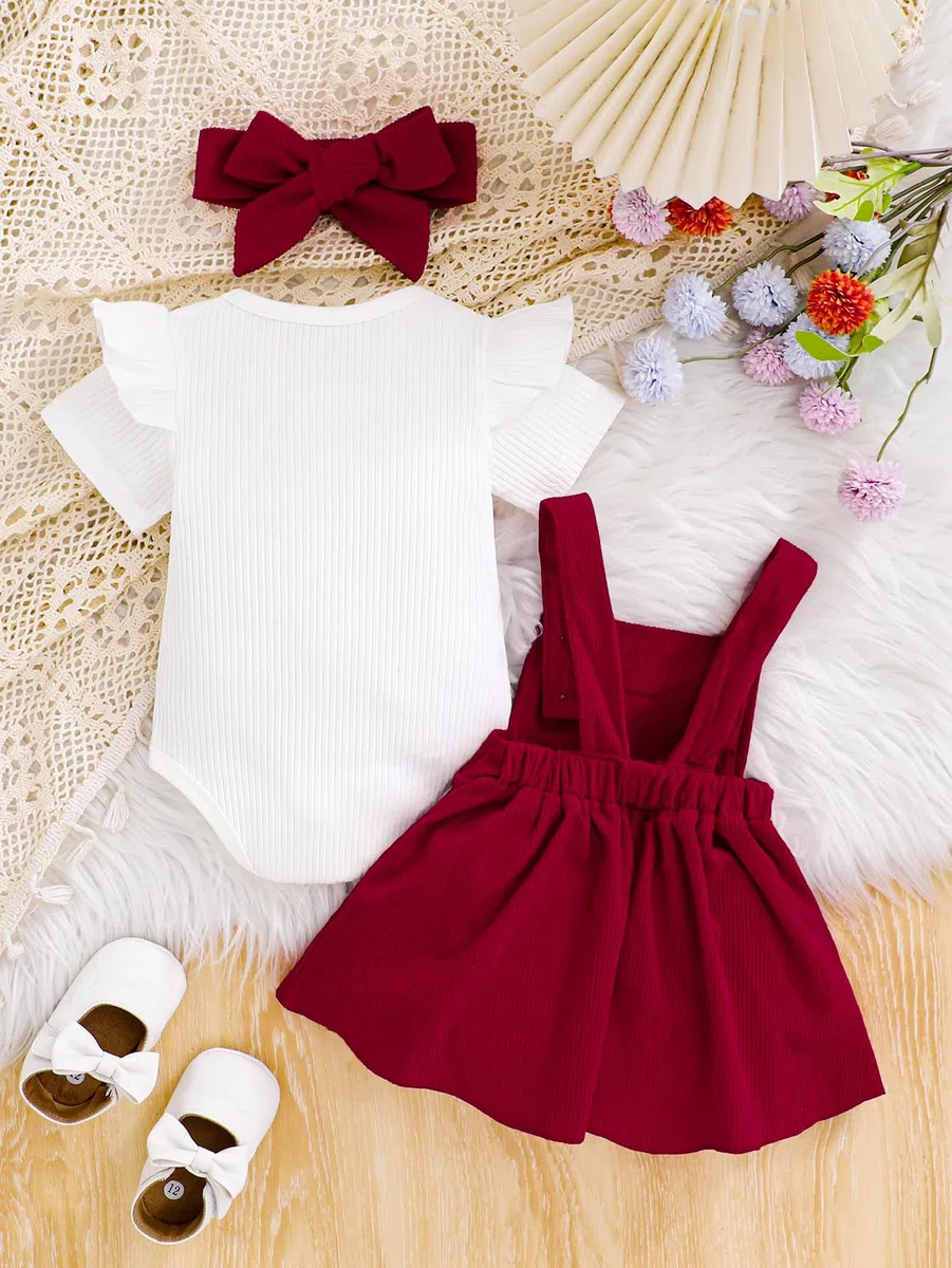 Set di Gonne Neonata Top a Maniche Corte e Gonna con Bretelle e Fiocco Vestiti Estivi per Neonata