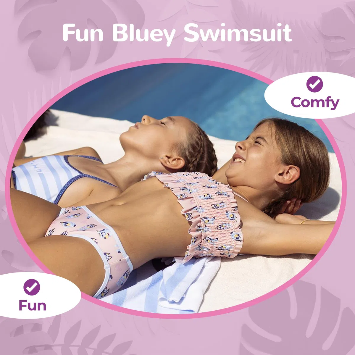 Bluey - Costume da bagno da ragazza, 2 pezzi, per bambini, leggero e ad asciugatura rapida, comodo da spiaggia e piscina