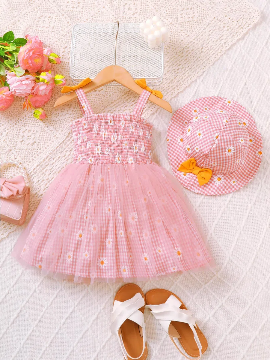 Vestiti Estivi per Bambini Piccoli e Neonati Senza Maniche con Motivo Floreale e Graziosi Abiti Cappello per Bambina