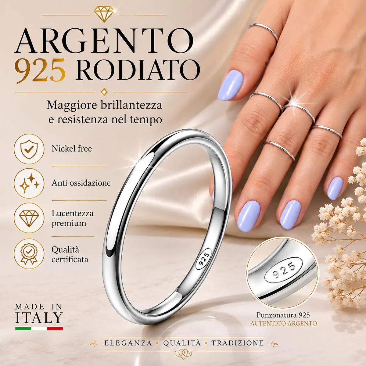 Donipreziosi Ferma Anelli in Argento 925% Rodiato, Made in Italy - Fedina Nichel Free di Tutte Le Misure - Uomo Donna