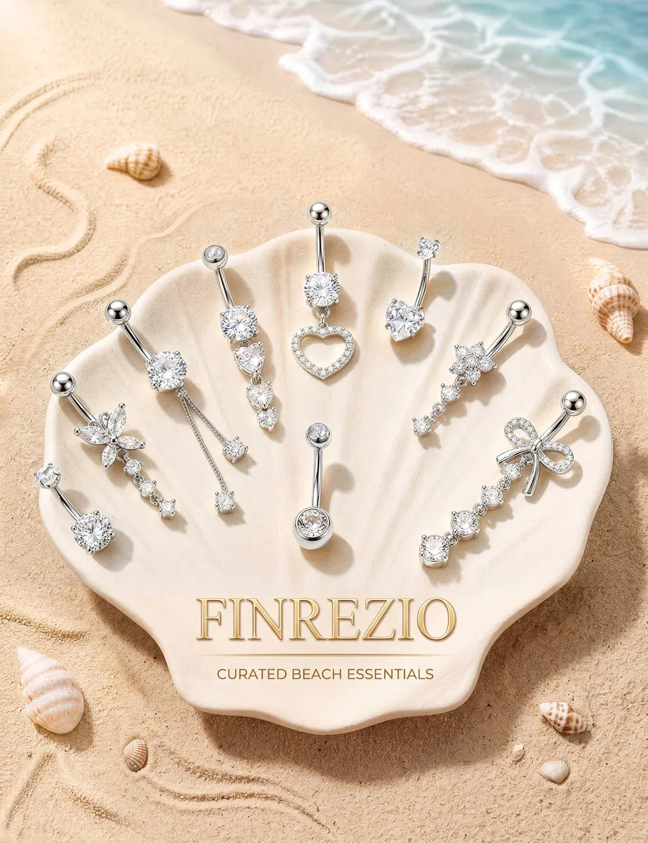 Finrezio 9 Pz Piercing Ombelico Acciaio Chirurgico Set 14G Ombelico Piercing Argento Oro per Donna Piercing Ombelico Pendente Fiore Farfalla Ombelico Belly Dangly Ombelico Navel Piercing Gioielli