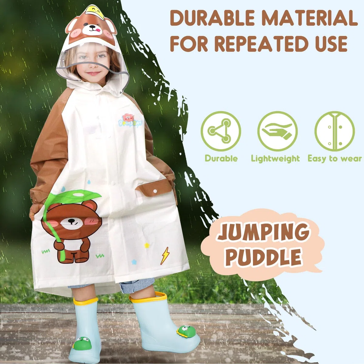 ANYOO Poncho Impermeabile per Bambini, Leggero Poncho Antipioggia Giacca Pioggia Unisex in EVA con Maniche Lunghe e Spazio per Zaino, per Ragazzi e Ragazze di Altezza 100-130 cm