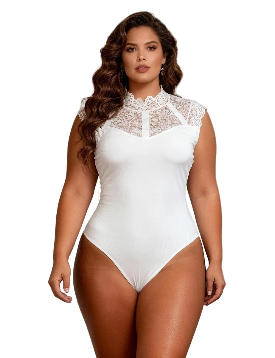 comeondear Body Donna Elegante Bodysuit Pizzo Intimo Estivo Top Senza Maniche Jumpsuits con Bottoni Lingerie Taglie Forti a Pressione Nero Bianco Teddy Tuta Sottogiacca Femminile