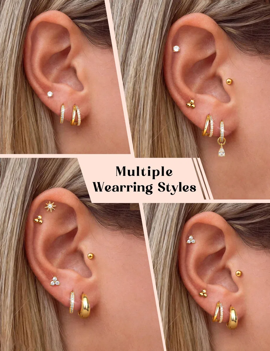 MILACOLATO 10 Paia Orecchini Donna Acciaio Chirurgico Oro Argento Set Orecchini Acciaio Inossidabile Cerchio Piccoli Cartilagine Orecchio Piercing Helix trago Ipoallergenico Multi Piercing Orecchio