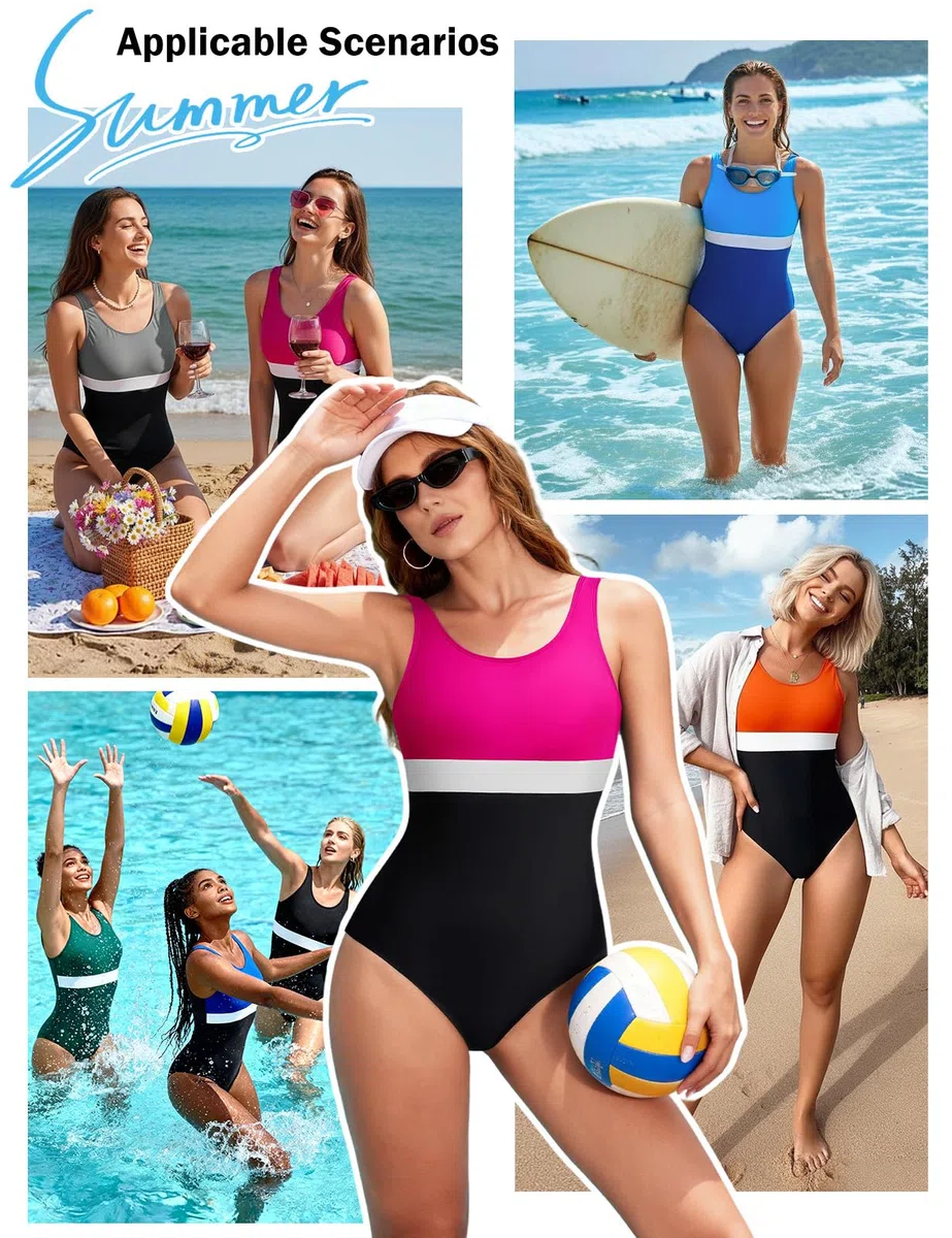 Costume Intero da Bagno Donna Sportivo con Coppe Addominali Contenitivo Resistenza al Cloro per Sport Acquatici Moda Spiaggia