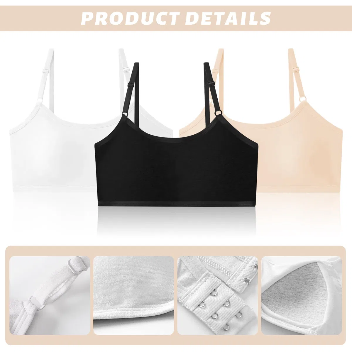 FUIPVGI 3 Pezzi Reggiseno da Allenamento Senza Cuciture per Ragazze, Adolescenti Bambine Sportivo Intimo con Fisso Torace Pastiglie e Spallacci Regolabili per Bambine 10-16 Anni
