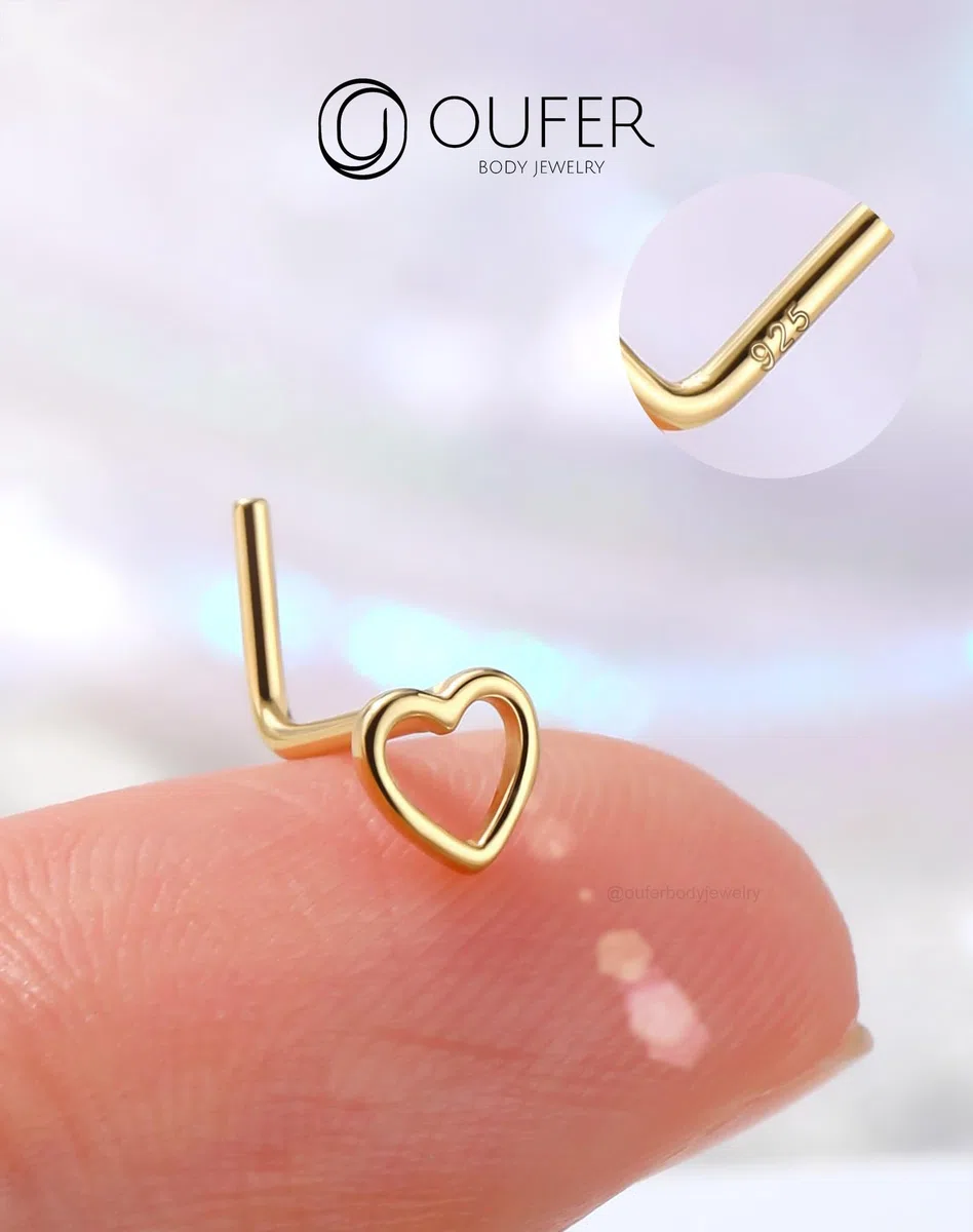 OUFER 20G Piercing Naso Nostril Argento 925 Piercing Naso Cuore 7 mm Oro Nose Pin Piercing Nasale L Piercing Naso Donna Anellino Anello Naso Nostril Nose Hoop