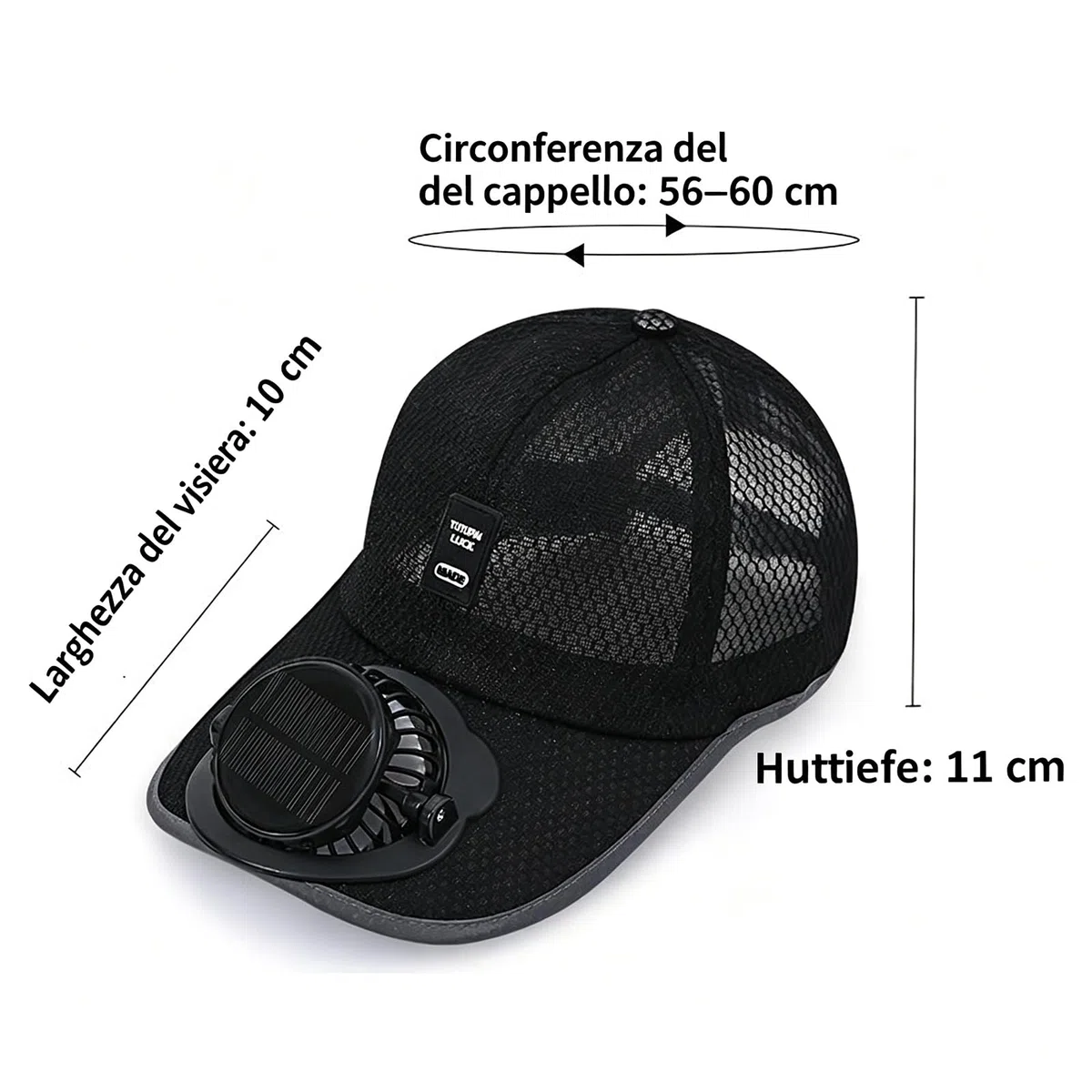 Cappello con Ventilatore Solare USB – Berretto da Baseball Leggero a 3 velocità, Doppia Ricarica, Regolabile per Uomo Donna, Ideale per Pesca Campeggio Lavoro all’Aperto