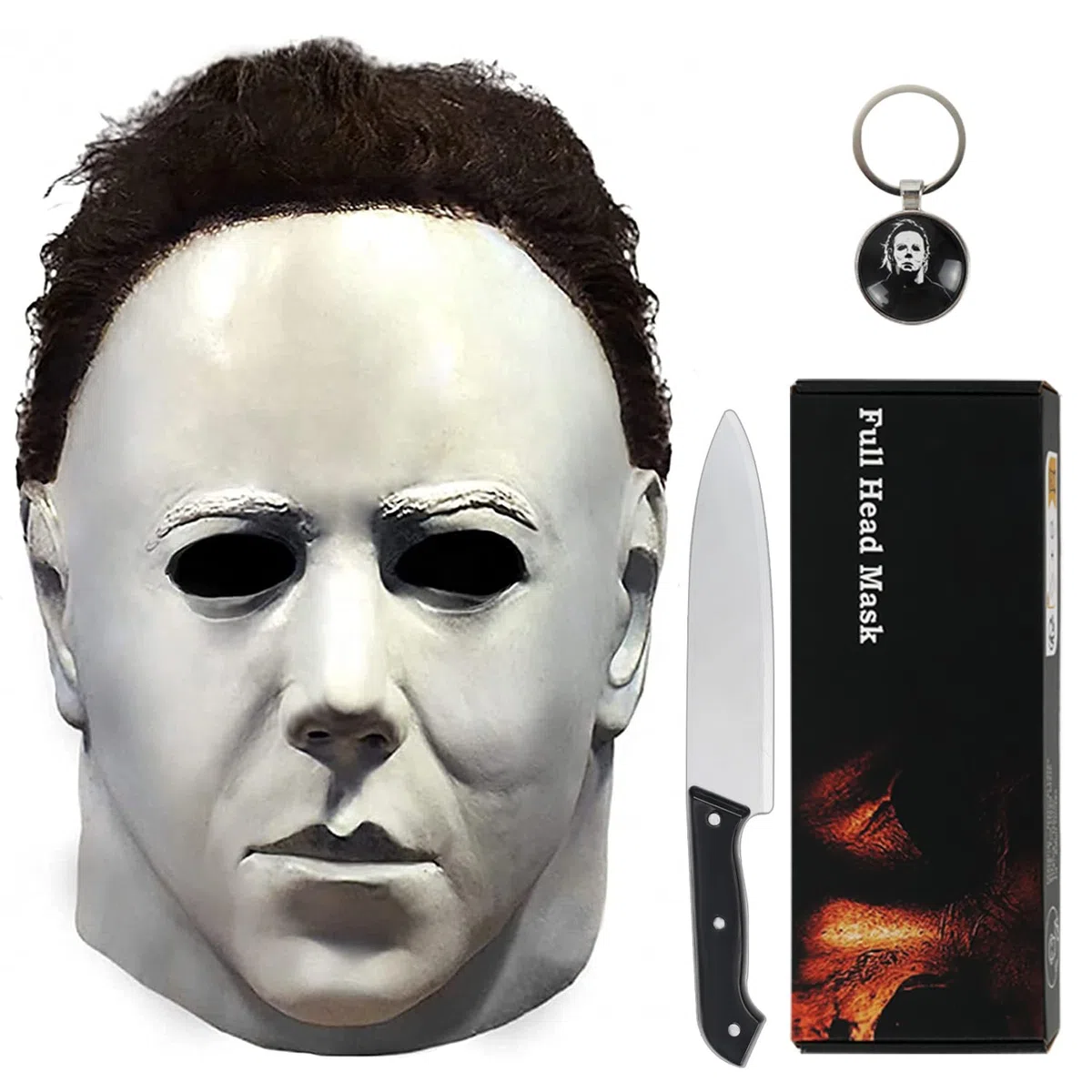 Masque Michael Myers pour adultes, Masque d'Halloween Original Michael Myers Face - 1978, Horror White Face Headgear Latex Rubber with Hair
