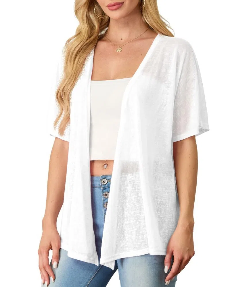 PrinStory Cardigan estivo da donna a maniche corte, a maniche lunghe, con orlo alto basso