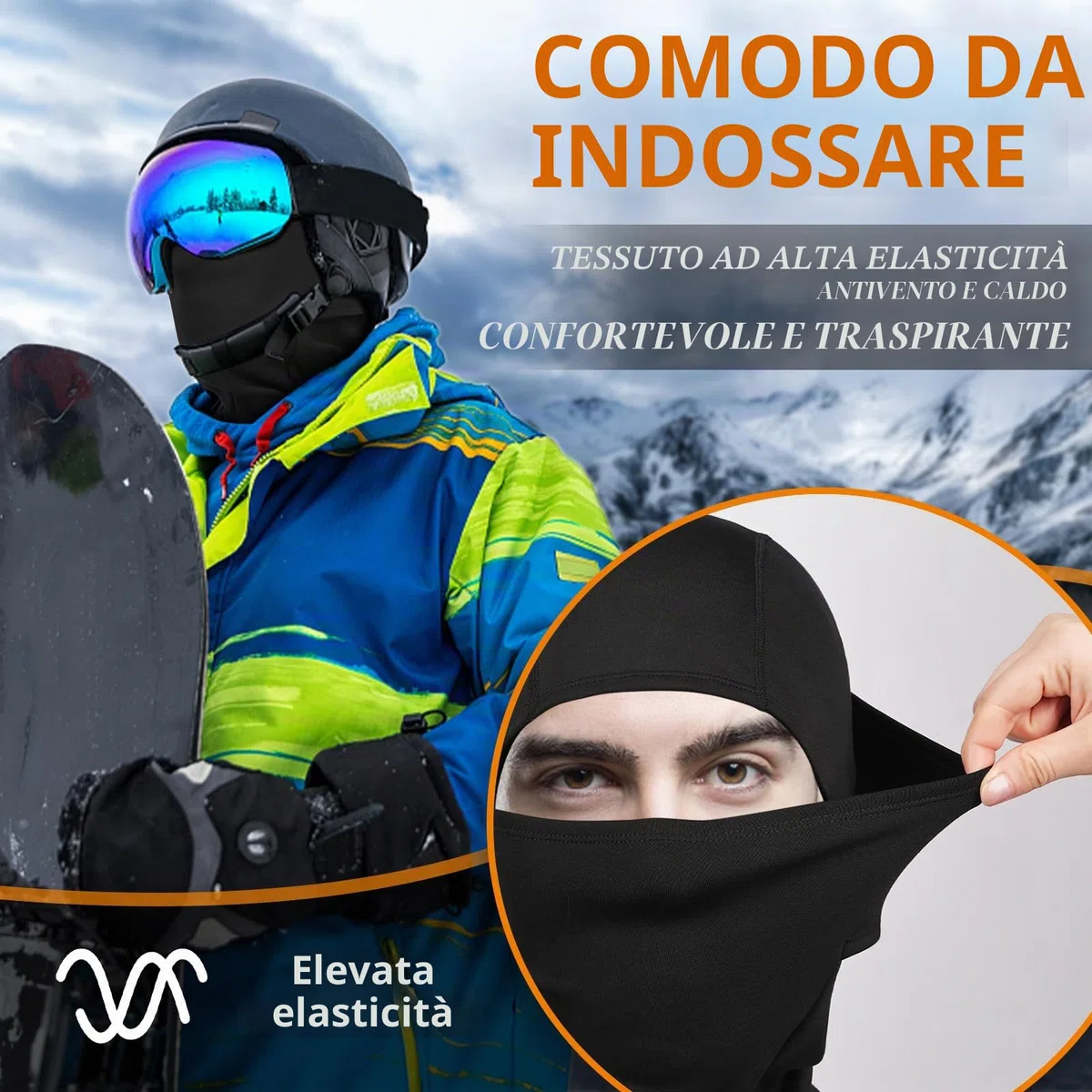 Yaniky - Passamontagna antivento, caldo, unisex, traspirante per bicicletta, moto, snowboard, sci