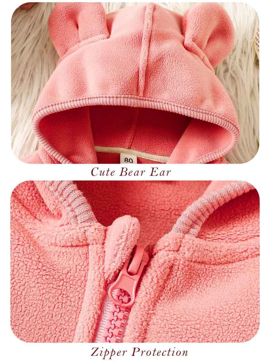 Giacca Invernale Bambina Giacca in Pile Cappuccio Cerniera con Orecchie Orso Cappotti Autunno Caldi per Bambini Capispalla
