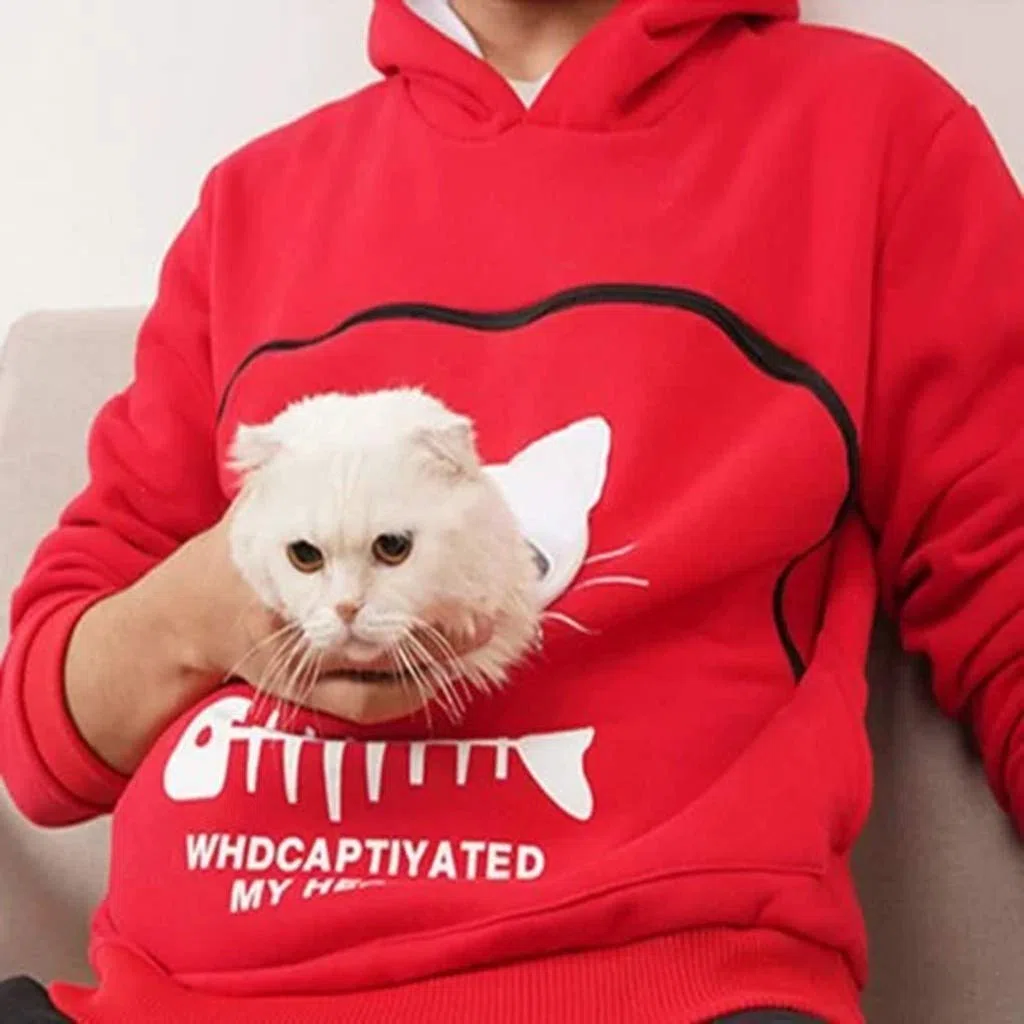 Generico Felpa da Donna con Cappuccio e Marsupio per Cane Gatto - Giacca Grossa Sacca Top Invernale Tumblr per Portare Il Vostro Gatto