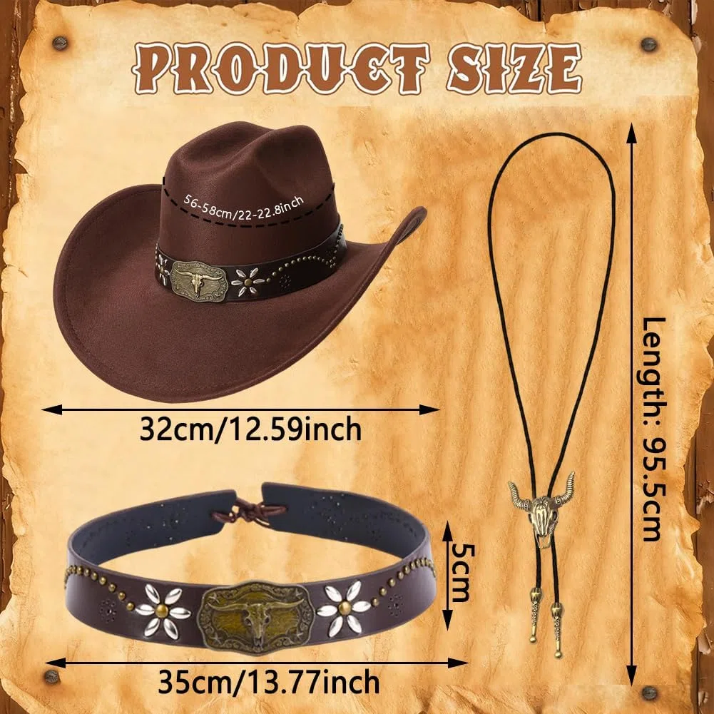 Set Completo Cappello da Cowboy con Collana e Fascia a Teschio di Toro per Costumi Adulti, Feste a Tema, Carnevale, Halloween