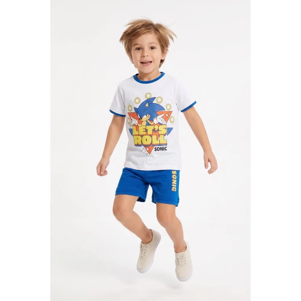 SUN CITY Sonic Completo Bambino Estivo in Cotone con T-Shirt e Bermuda Outfit Sonic The Hedgehog Casual
