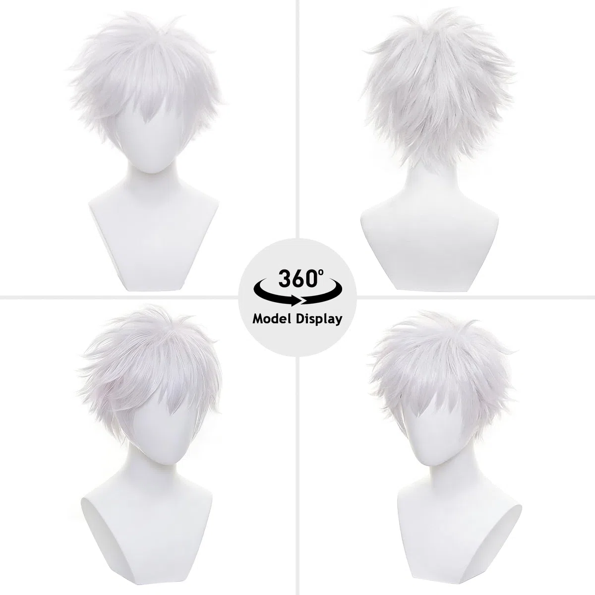 Parrucca Cosplay Grigia per Anime, Capelli Corti Grigio Argento con Calotta per Parrucca, Accessorio per Costumi Cosplay, per Halloween, Feste, Carnevale