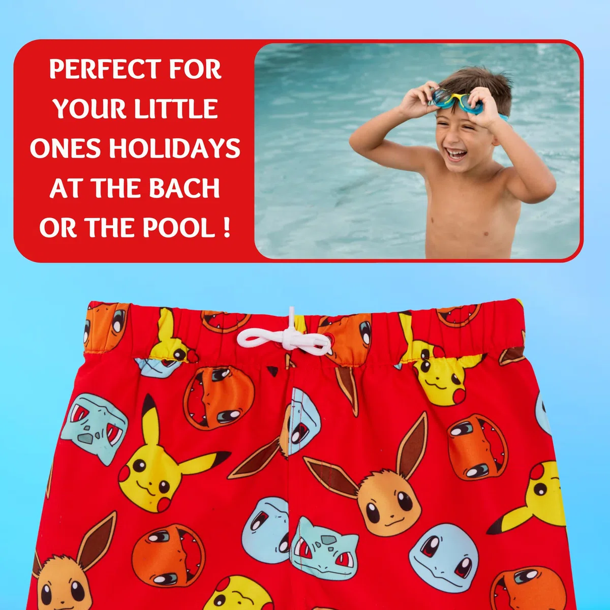 Pokémon Pantaloncini da Bagno Ragazzi Pantaloncini da Bagno per Bambini Pikachu Trunks con Coulisse in Vita Pantaloncini da Piscina per Spiaggia