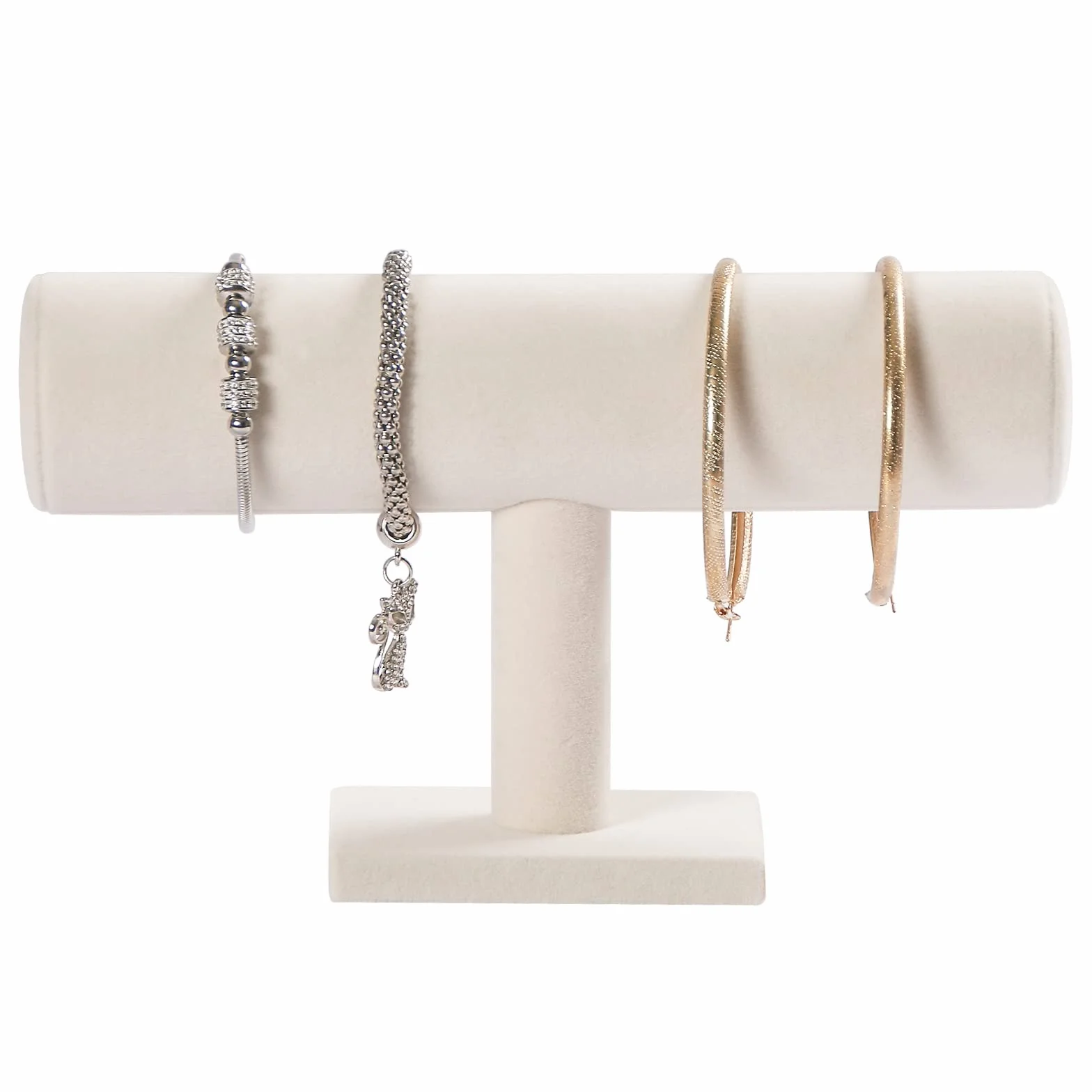 Pangkeep Supporto del braccialetto, Porta Bracciale, Espositore dell'Organizzatore del Braccialetto, Espositore per Gioielli a T in Velluto Beige per la Vendita