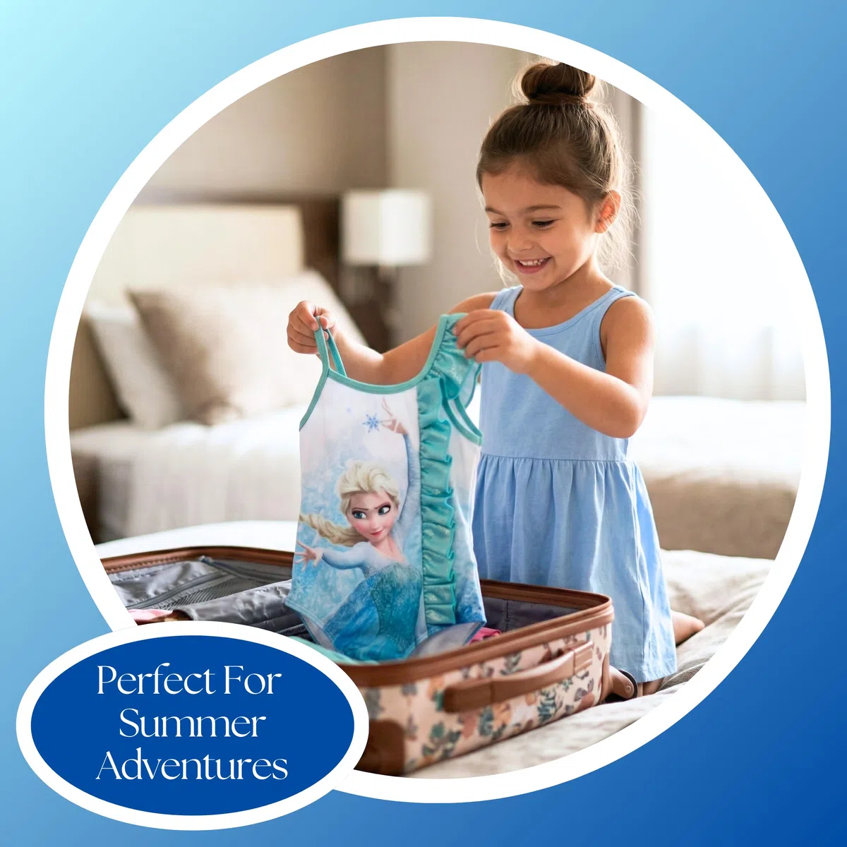 Disney Frozen Costume da Bagno per Ragazze, Design di Elsa e Olaf Costume da Bagno Intero di Bambina per L'Estate, Taglie 3 agli 8 Anni