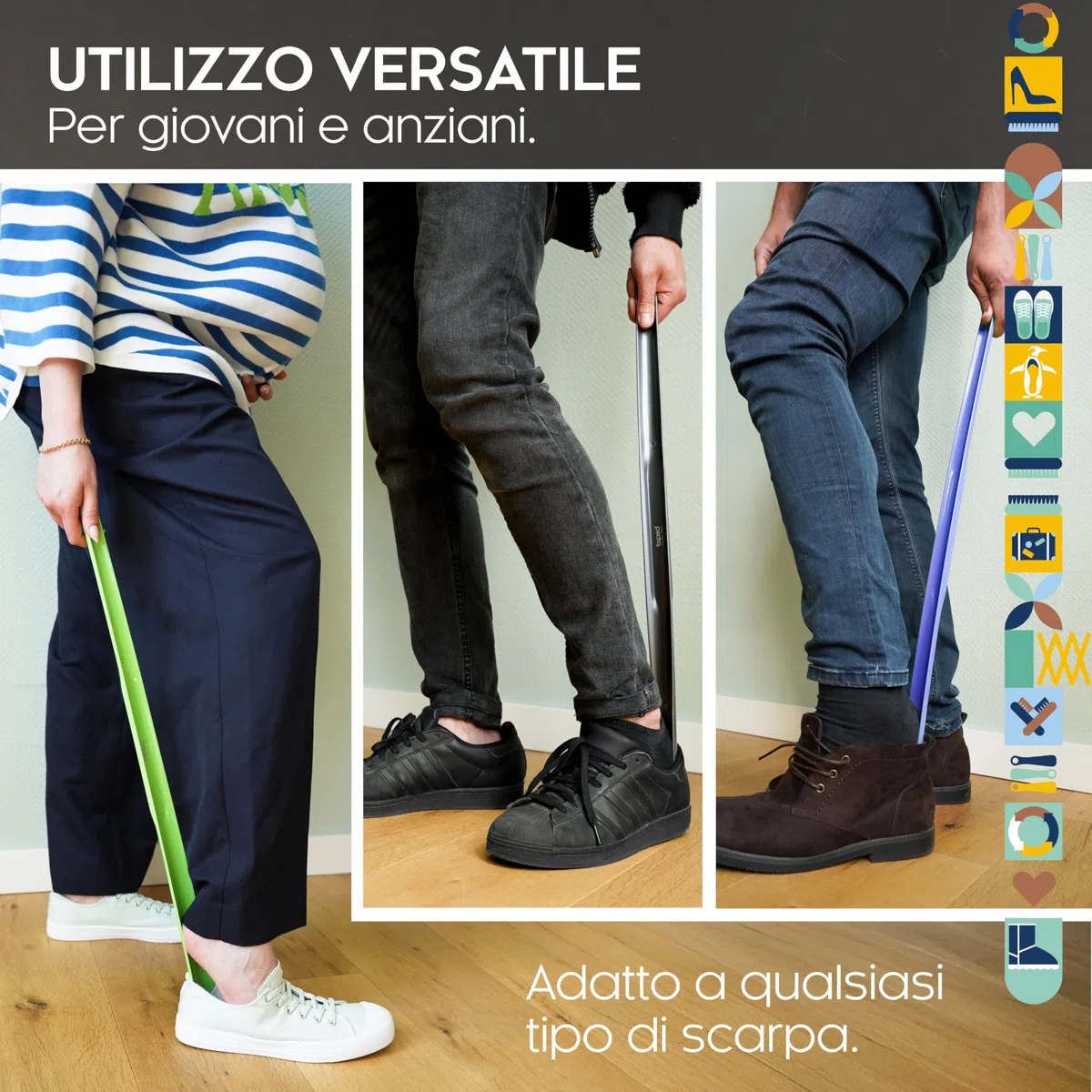 biped set da 3 calzascarpe lunghi 65 cm in plastica – calzascarpe extra lungo con gancio – resistente e stabile – produzione tedesca z1557