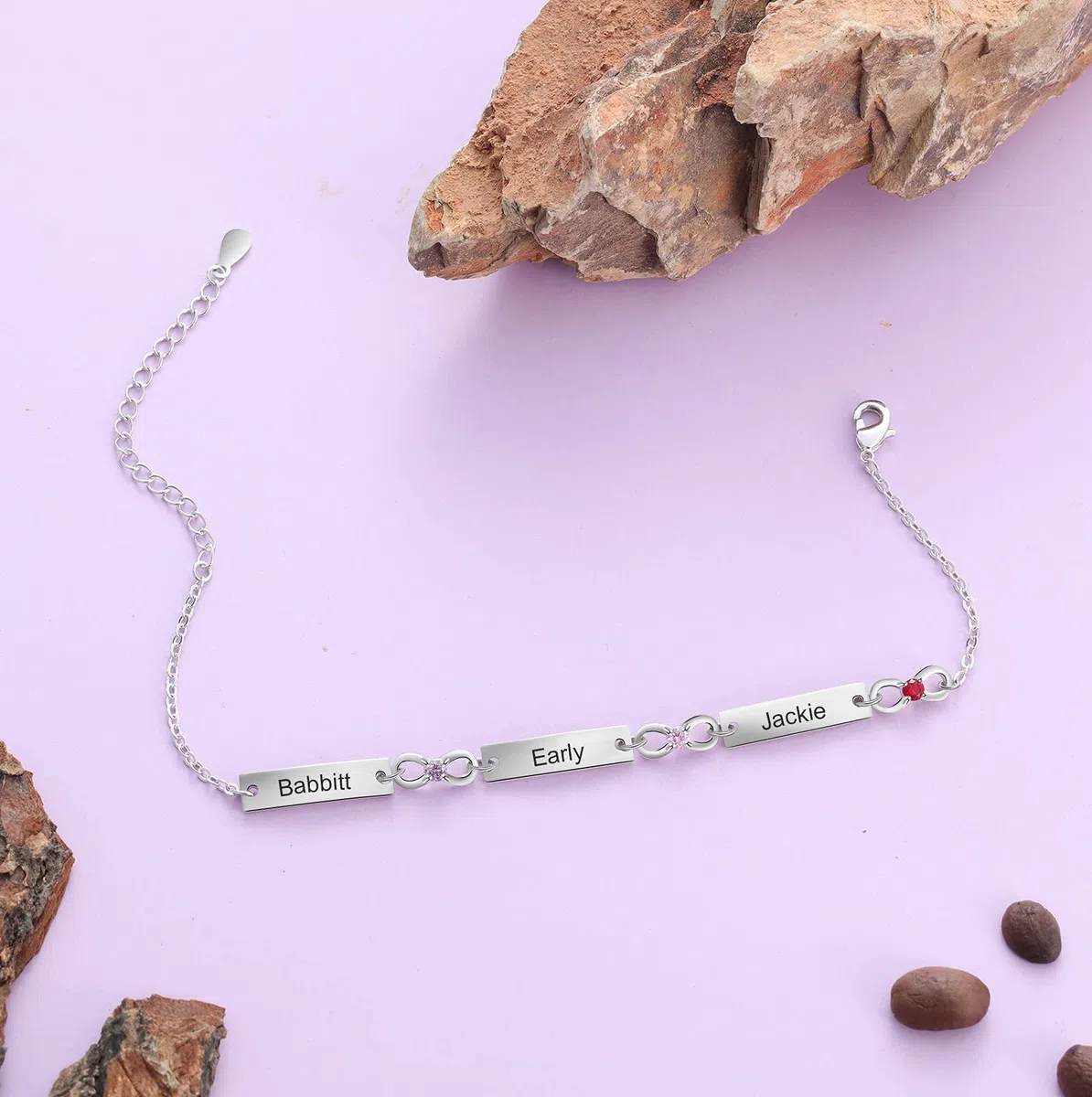 Lam Hub Fong Bracciale Infinito in Argento Personalizzato da Donna con Incisione 1-6 Nomi Braccialetti Madre Figlia Regolabili Regalo per la Festa Della Mamma Compleanno Natale