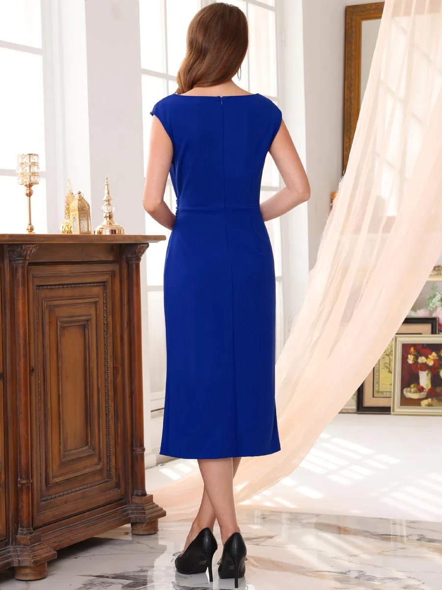 Donna Abito Tubino Formale con Scollo a Barca Arricciato Maniche a Cappuccio Elegante Abito da Lavoro e Ufficio