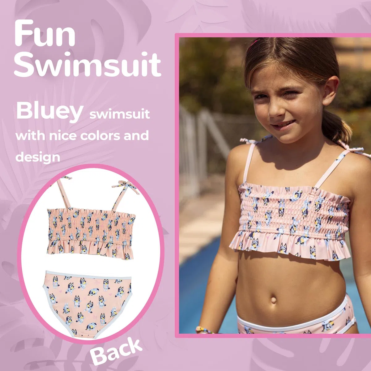 Bluey - Costume da bagno da ragazza, 2 pezzi, per bambini, leggero e ad asciugatura rapida, comodo da spiaggia e piscina