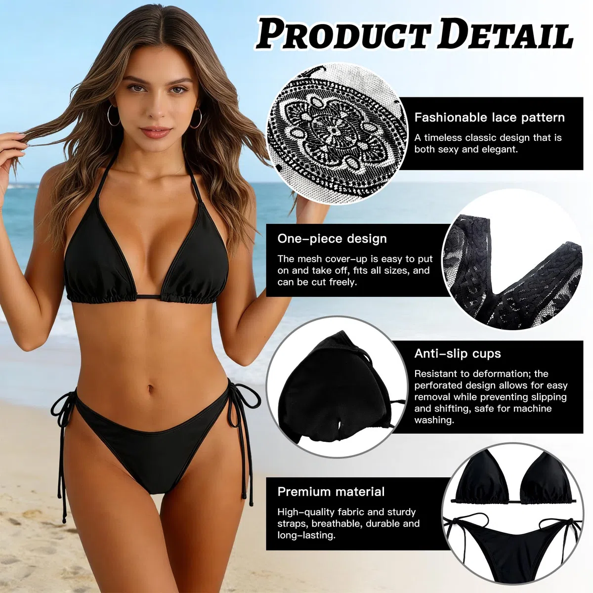 Bikini E Copricostume da Donna Mare, Bikini Donna Mare, Costume Donna Due Pezzi, Bikini Sexy con Lacci E Lungo Copricostume in Pizzo per La Spiaggia