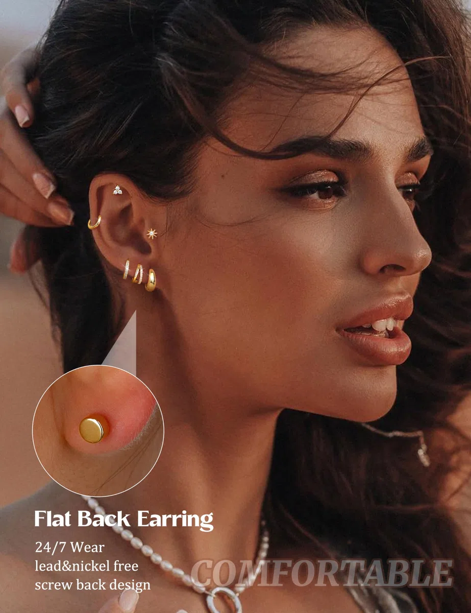 MILACOLATO 10 Paia Orecchini Donna Acciaio Chirurgico Oro Argento Set Orecchini Acciaio Inossidabile Cerchio Piccoli Cartilagine Orecchio Piercing Helix trago Ipoallergenico Multi Piercing Orecchio