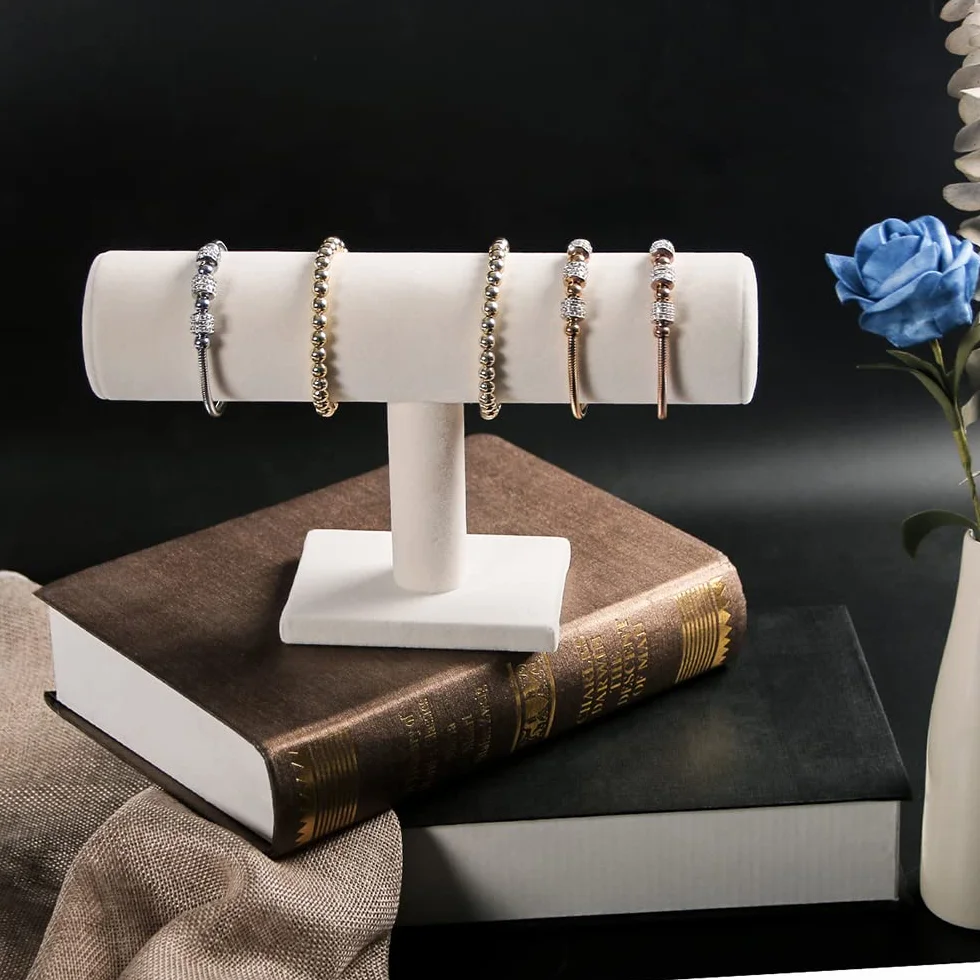 Pangkeep Supporto del braccialetto, Porta Bracciale, Espositore dell'Organizzatore del Braccialetto, Espositore per Gioielli a T in Velluto Beige per la Vendita