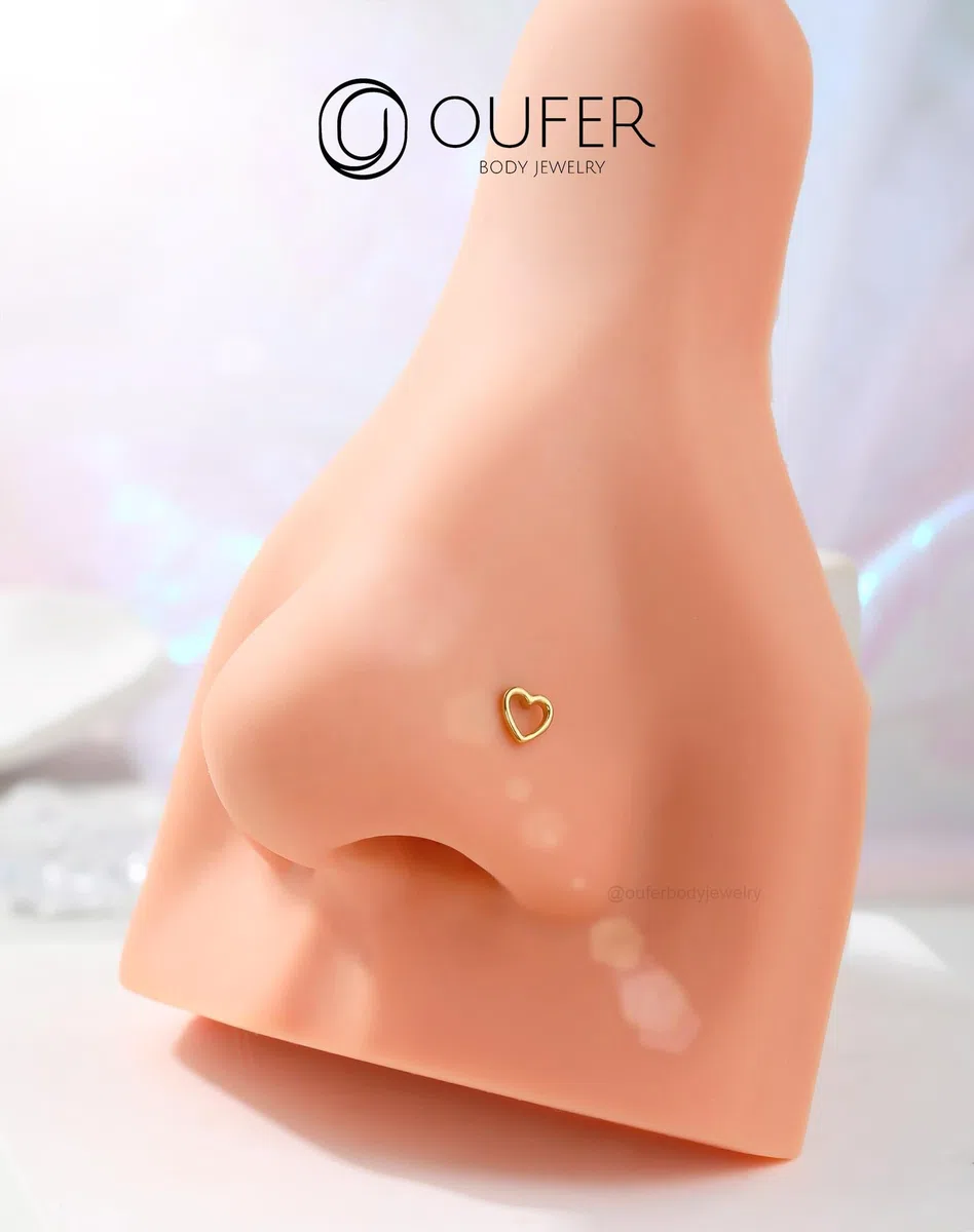 OUFER 20G Piercing Naso Nostril Argento 925 Piercing Naso Cuore 7 mm Oro Nose Pin Piercing Nasale L Piercing Naso Donna Anellino Anello Naso Nostril Nose Hoop