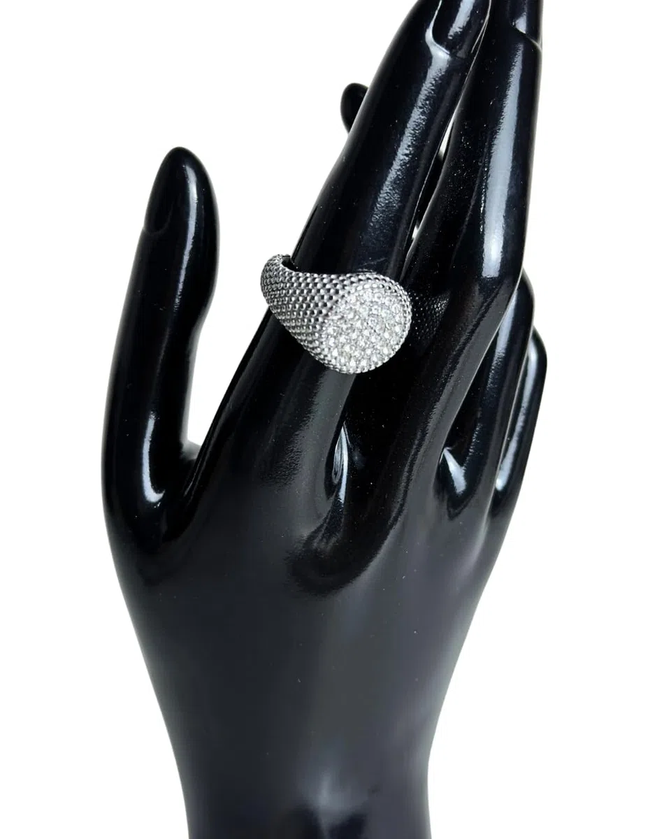 Found it! Di Palma - Anello Regina a Sigillo da Donna in Acciaio Inossidabile Dorato, Chevalier con Pavé di Zirconi Bianchi e Texture Puntinata, Anello Elegante Regolabile/Fisso