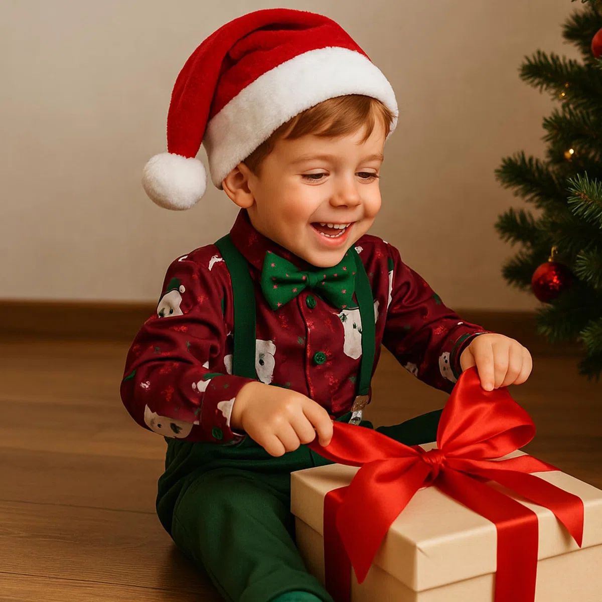Set Bambino Ragazzo Camicia di Natale Costume da Gentiluomo Abbigliamento Bambini Camicia a Maniche Lunghe e Pantaloni con Spalline Fiocco a Farfalla