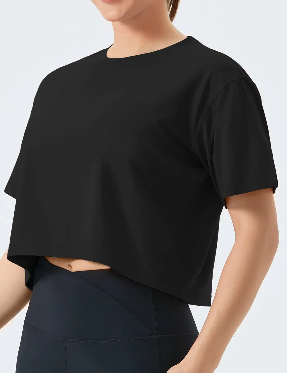 THE GYM PEOPLE Maglia Palestra Donna, Crop Top a Maniche Corte con vestibilità Ampia in Cotone - per Yoga, Fitness e Quotidiano
