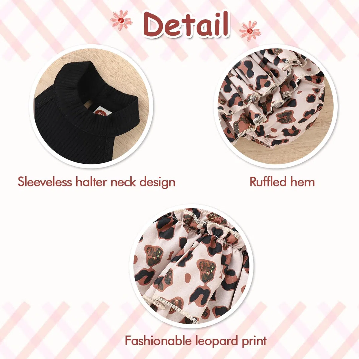 Abbigliamento Neonate, Top Senza Maniche + Pantaloncini con Stampa Leopardata e Orlo Arricciato + Fascia Capelli, Tutina Neonato Vestiti Estivi Bambina, Nero 3-24 Mesi