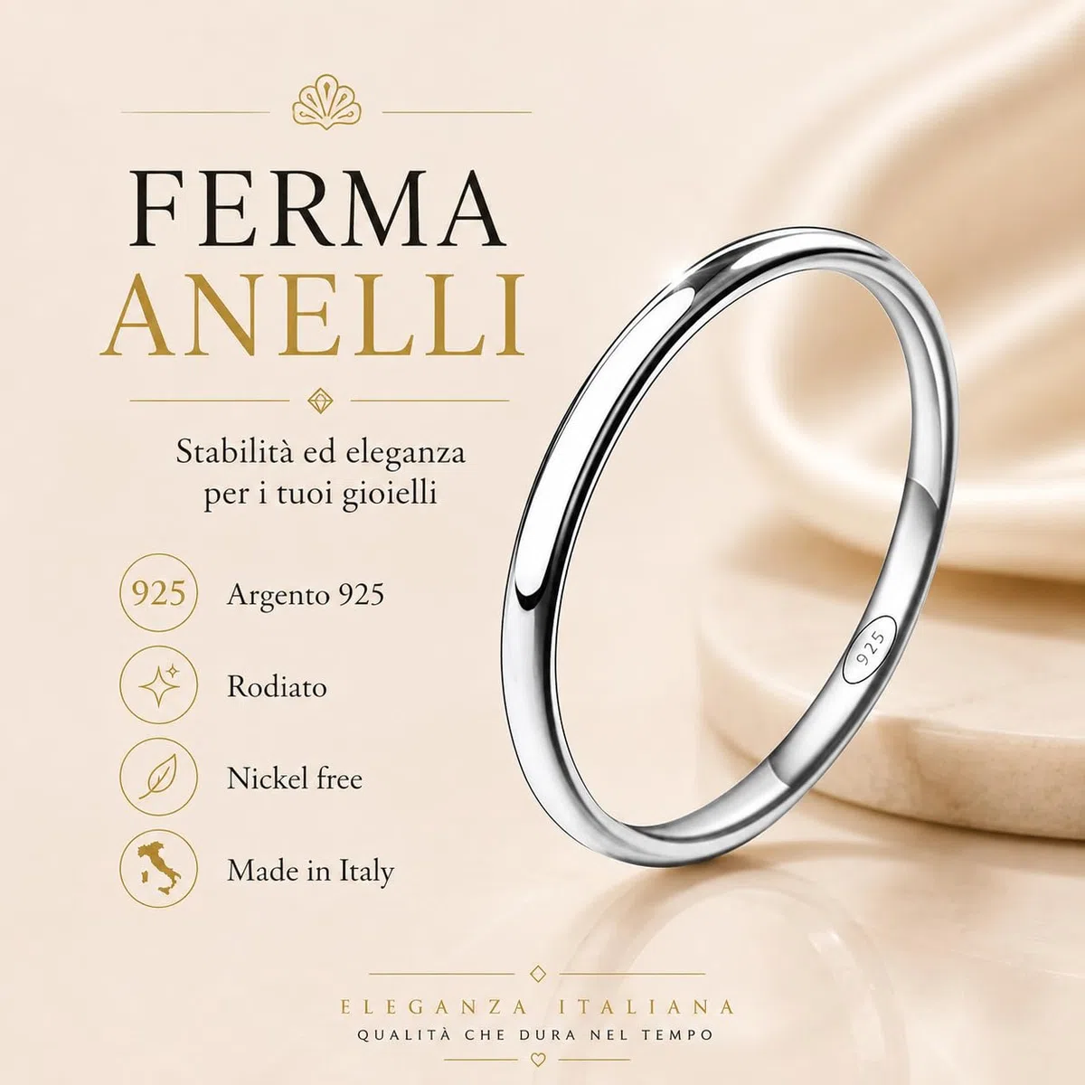 Donipreziosi Ferma Anelli in Argento 925% Rodiato, Made in Italy - Fedina Nichel Free di Tutte Le Misure - Uomo Donna