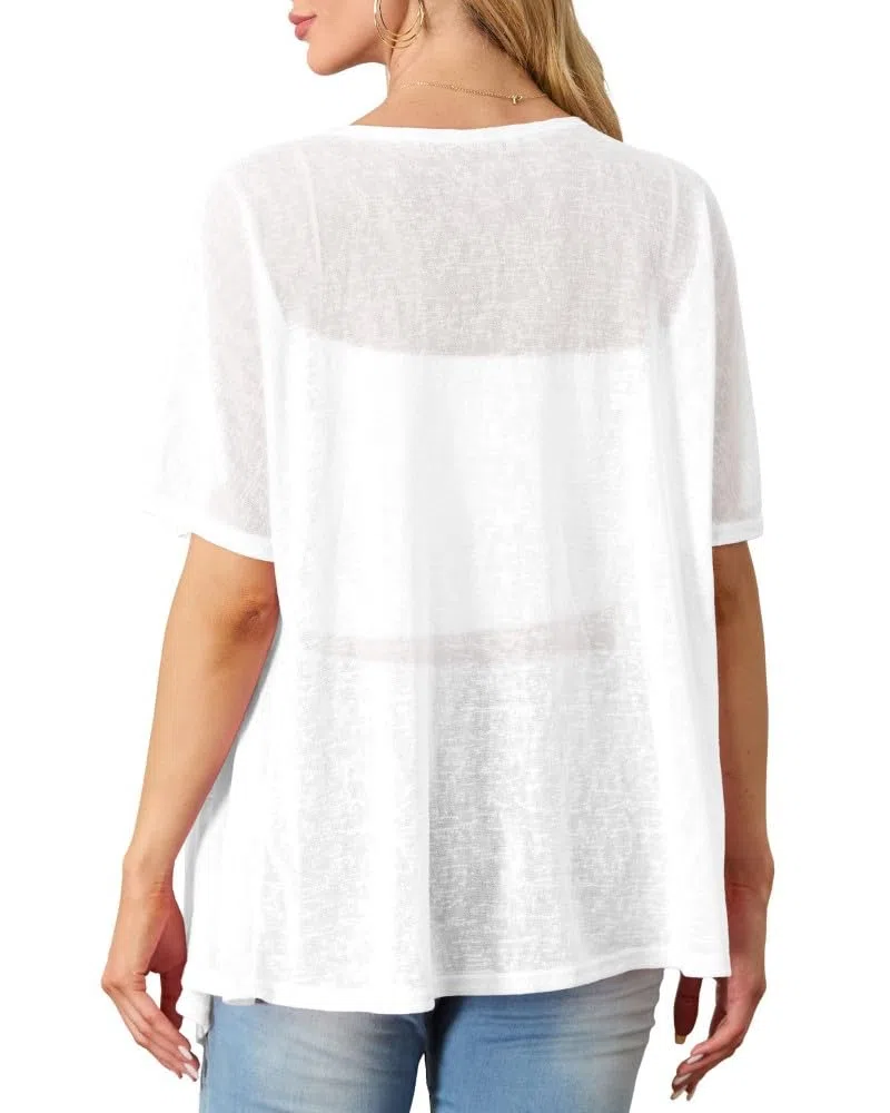 PrinStory Cardigan estivo da donna a maniche corte, a maniche lunghe, con orlo alto basso