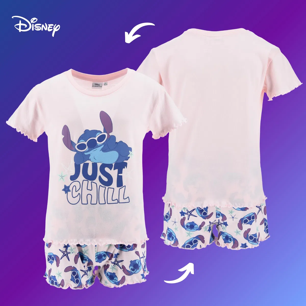 Disney Stitch T-Shirt e Pantaloncini per Bambine, Design Just Chill Pigiama 2 Pezzi per Ragazze, Taglie 10 a 16 Anni