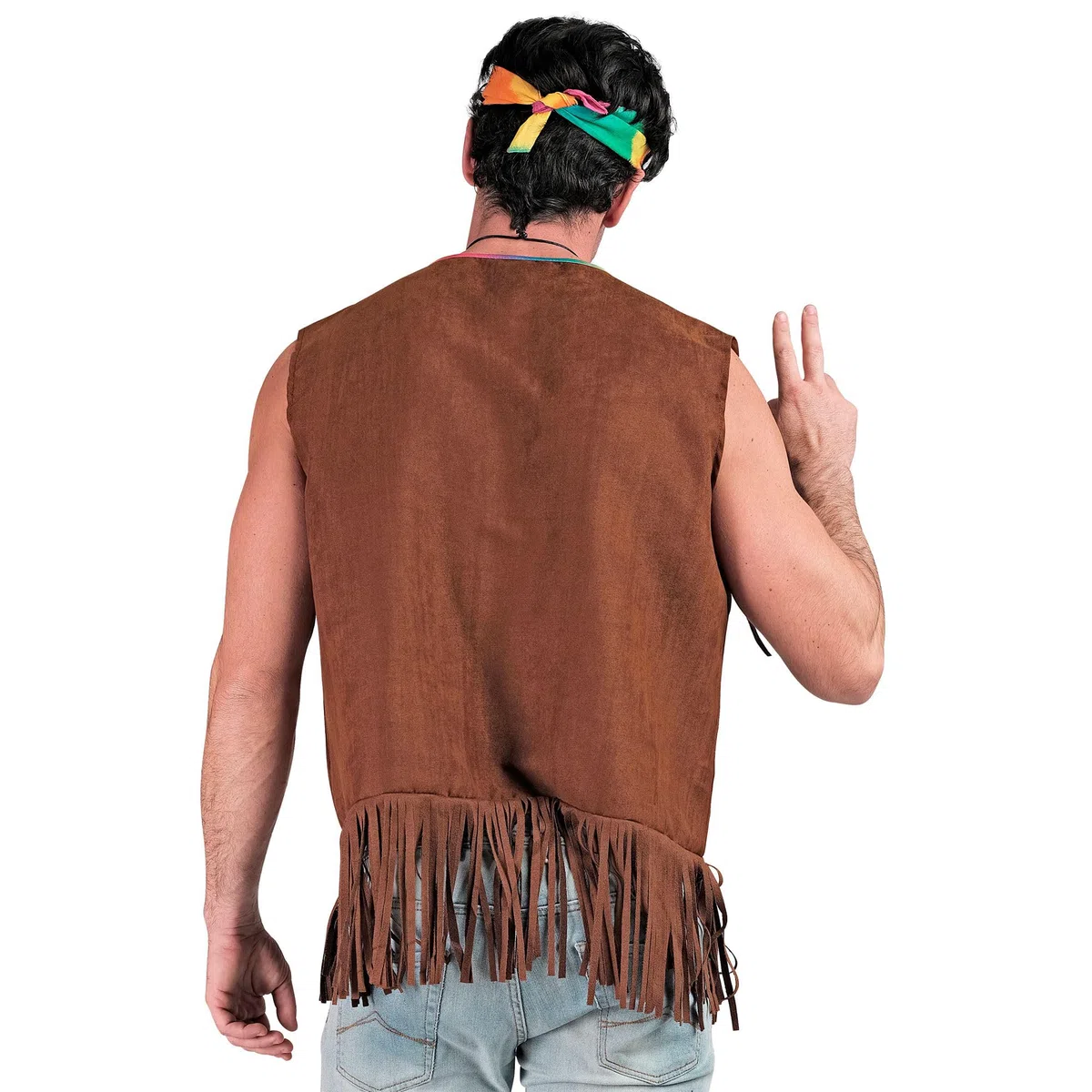 W WIDMANN MILANO Party Fashion - Costume da hippie, gilet con frange da uomo, marrone, outfit da festival