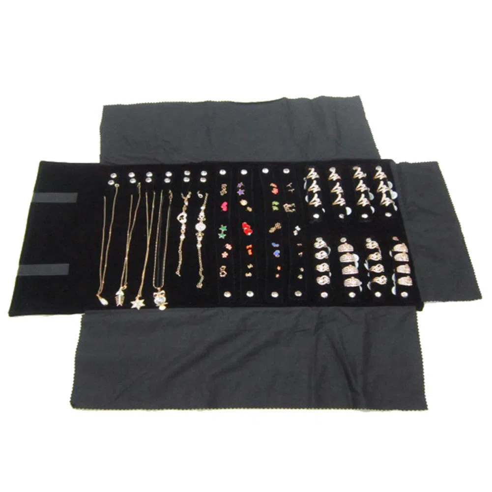 Casa Viaggio Gioielli Custodia Rotolo Borsa Organizer Pieghevole Velluto Gioielli Conservazione Borsa Organizer per Collana Bracciale Orecchini Anello - Grigio