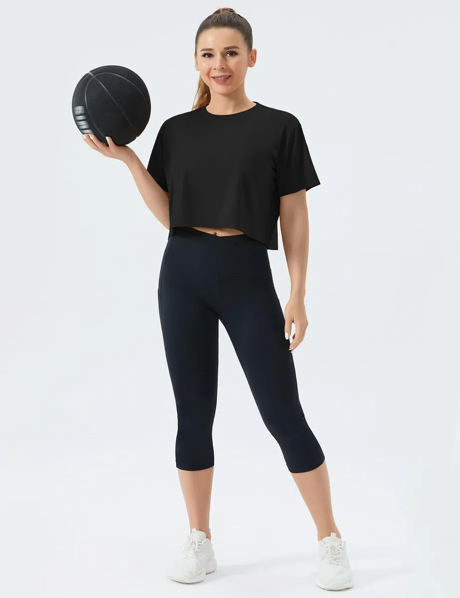 THE GYM PEOPLE Maglia Palestra Donna, Crop Top a Maniche Corte con vestibilità Ampia in Cotone - per Yoga, Fitness e Quotidiano