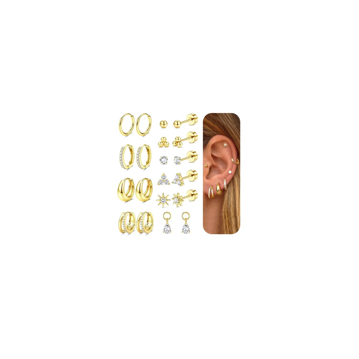 MILACOLATO 10 Paia Orecchini Donna Acciaio Chirurgico Oro Argento Set Orecchini Acciaio Inossidabile Cerchio Piccoli Cartilagine Orecchio Piercing Helix trago Ipoallergenico Multi Piercing Orecchio