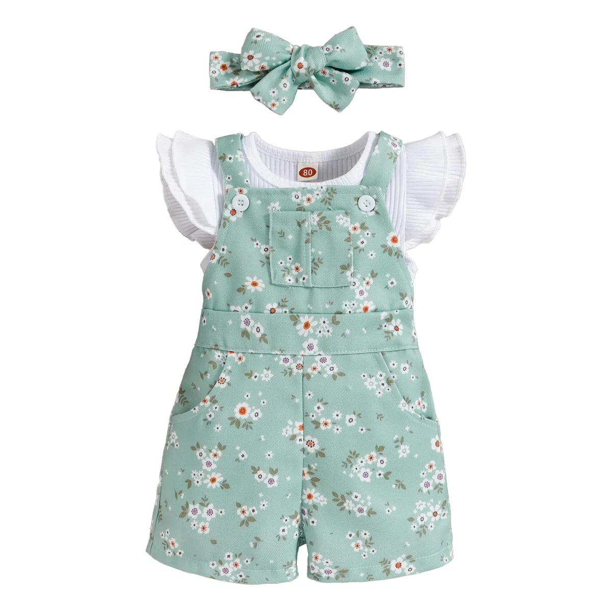 Abiti Neonata Top Senza Maniche a Coste Pantaloncini con Bretelle e Fiori Tasche set di Vestiti Neonata