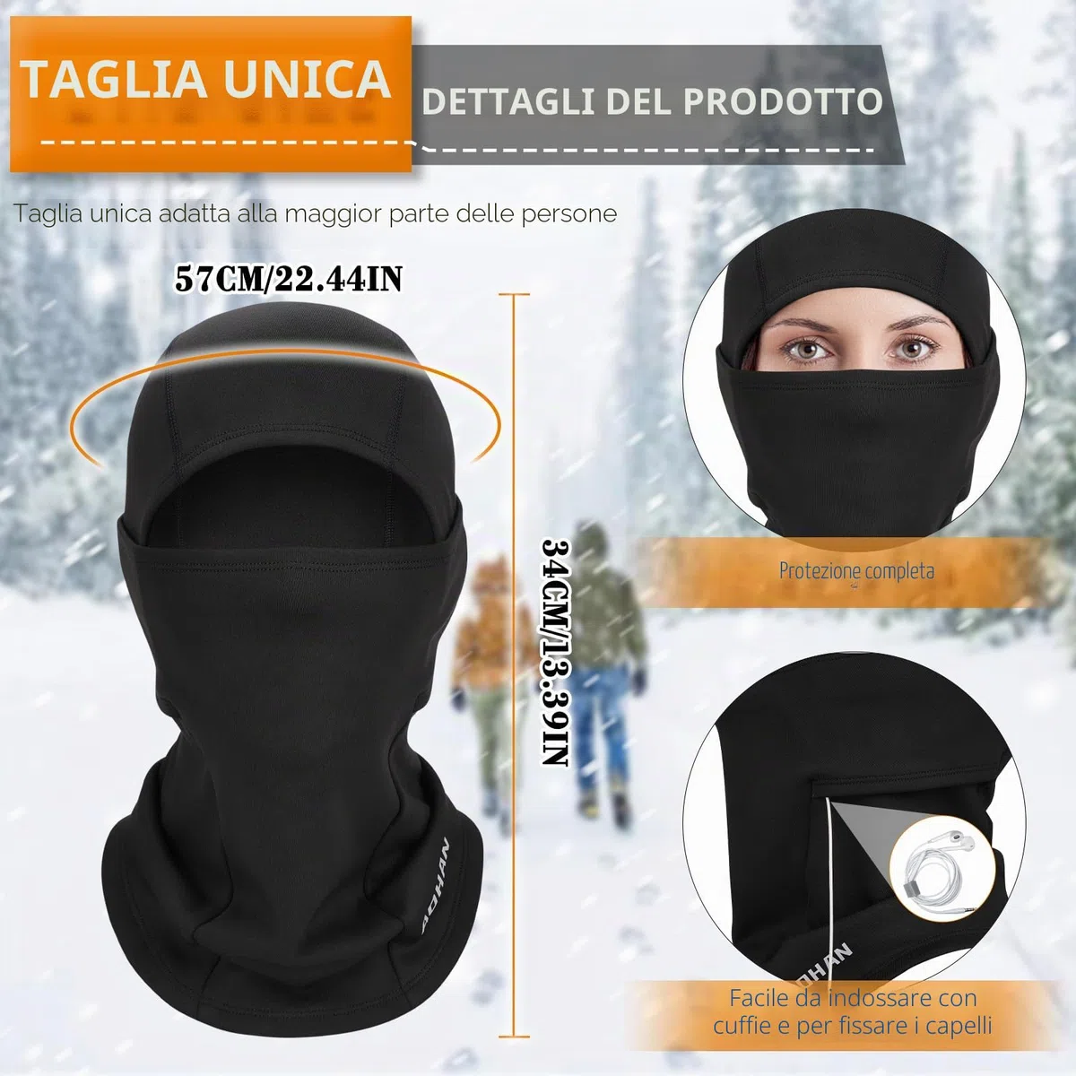 Yaniky - Passamontagna antivento, caldo, unisex, traspirante per bicicletta, moto, snowboard, sci