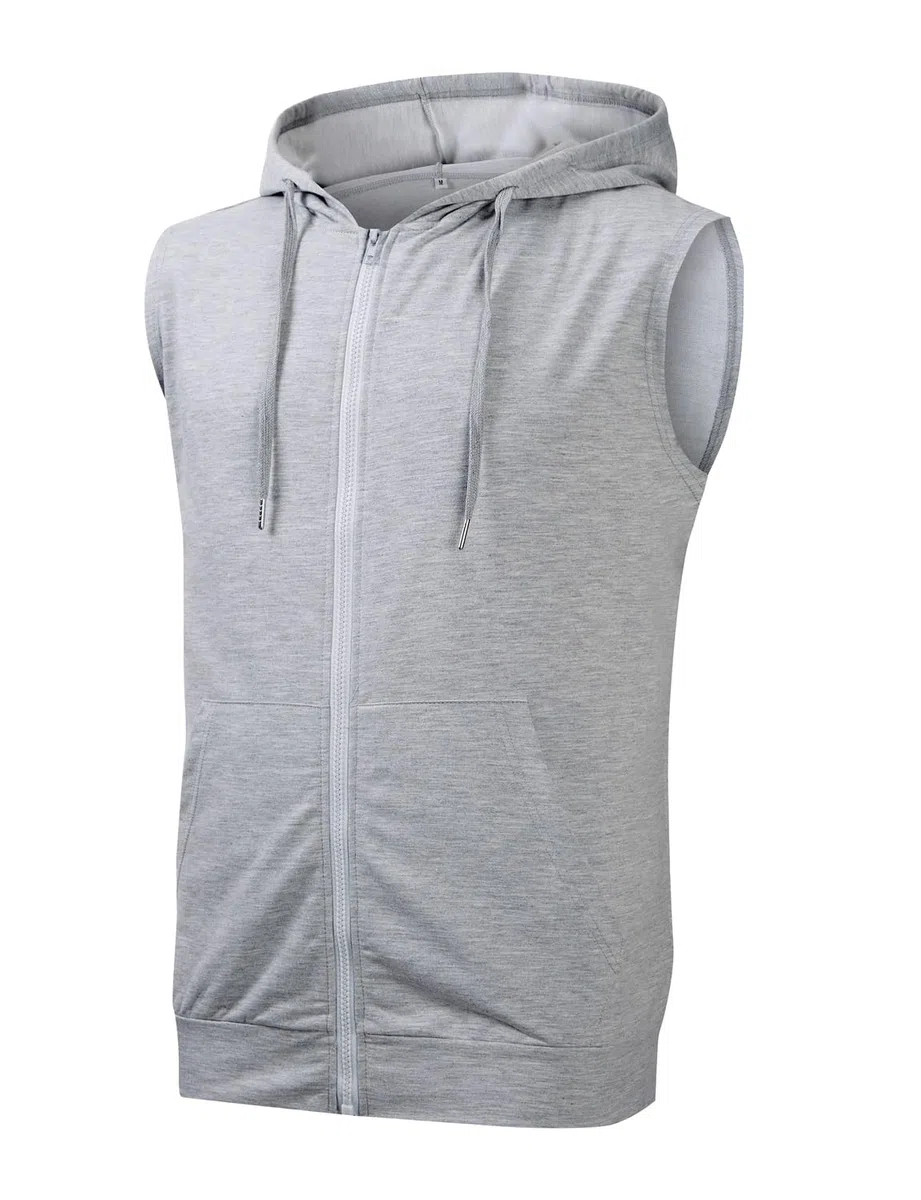 Uomo Felpa con Zip e Cappuccio Senza Maniche Palestra Canotta Bodybuilding Gilet con Tasche